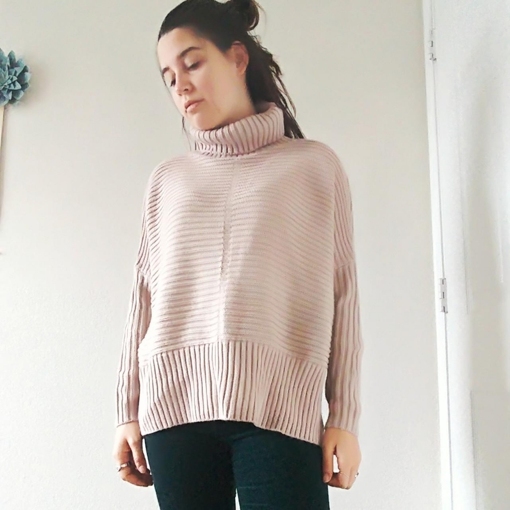 Tan Ribbed Turtleneck